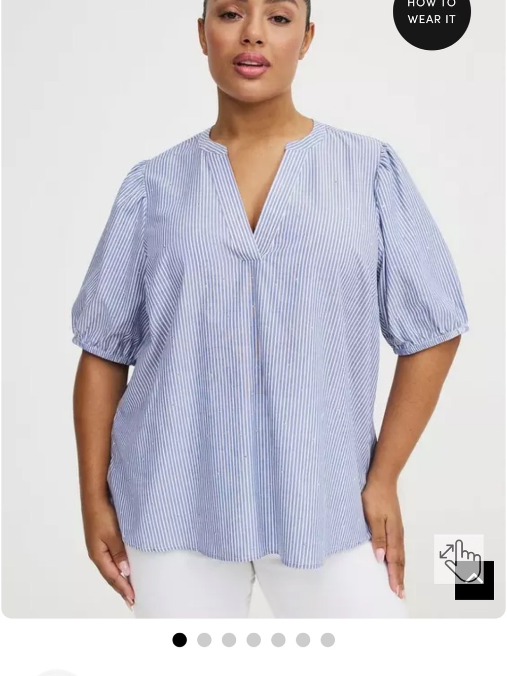 torrid Blue & White Pinstripe Notch-Neck Puff Sleeve Blouse